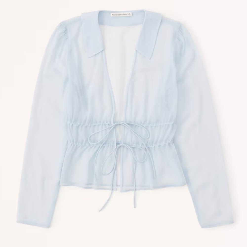 Long-Sleeve Tie-Front Sheer Top | Abercrombie